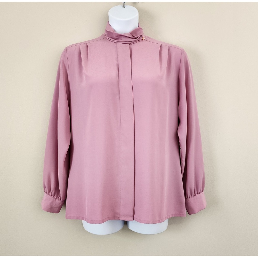 Vintage PENDLETON Size 14/Large Pink Mock Neck Collar Quiet Luxury Career Blouse